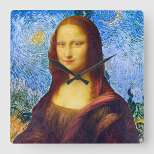 Mona Lisa and Van Gogh  Square Wall Clock