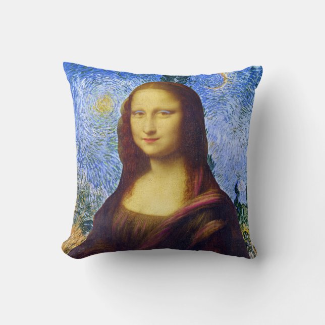 Mona Lisa and Van Gogh  Throw Pillow (Front)