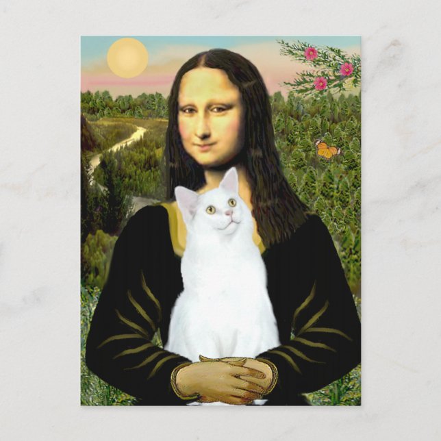 Mona Lisa and White cat Postcard (Front)