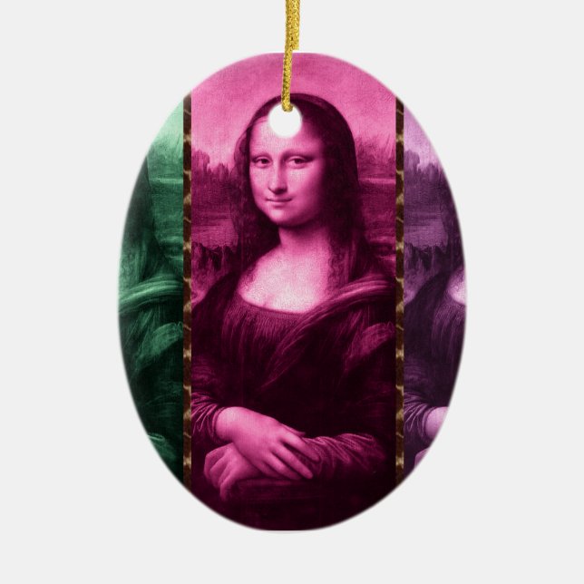 Mona Lisa Animal Print Green Pink Purple Ceramic Ornament (Front)