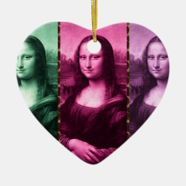 Mona Lisa Animal Print Green Pink Purple Ceramic Ornament (Front)