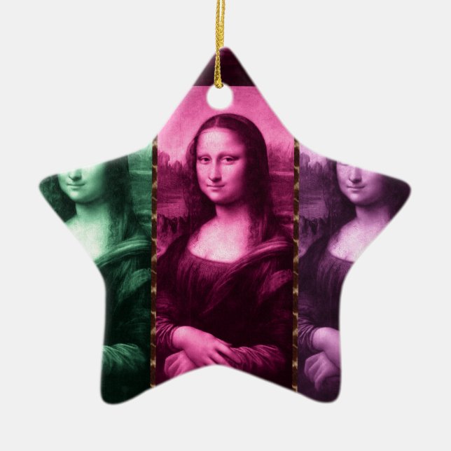 Mona Lisa Animal Print Green Pink Purple Ceramic Ornament (Front)