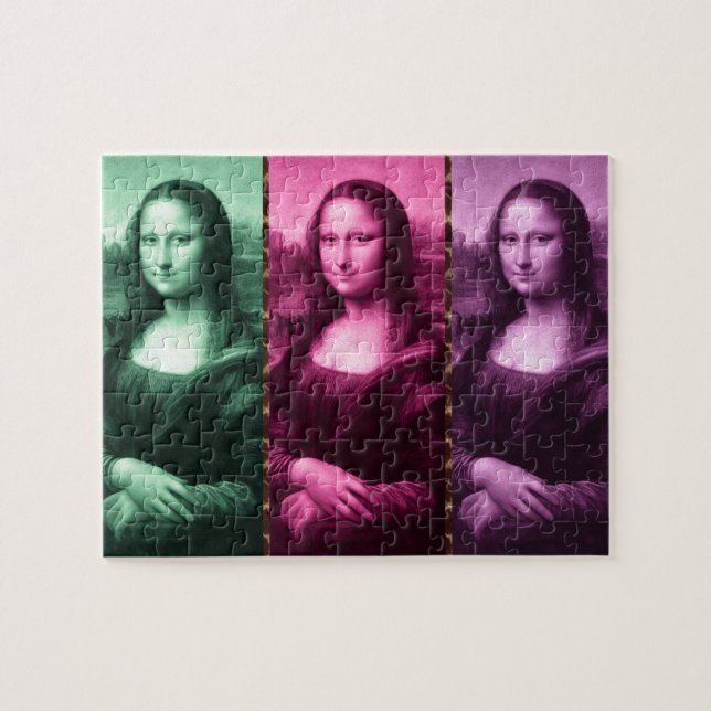 Mona Lisa Animal Print Green Pink Purple Jigsaw Puzzle (Horizontal)