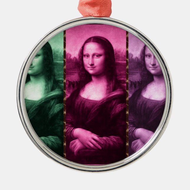 Mona Lisa Animal Print Green Pink Purple Metal Ornament (Front)