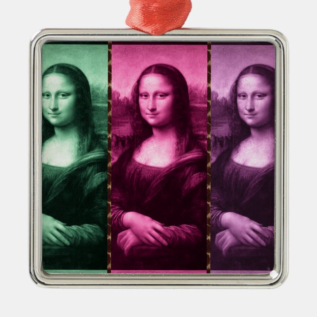 Mona Lisa Animal Print Green Pink Purple Metal Ornament (Front)