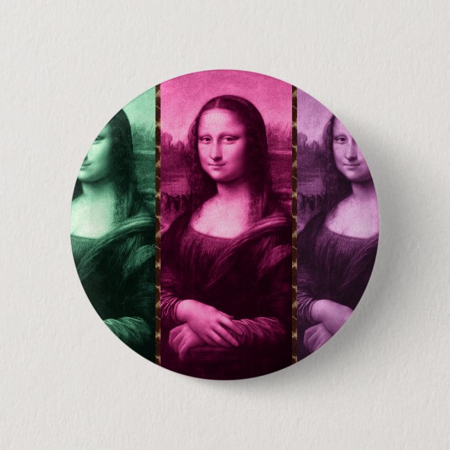 Mona Lisa Animal Print Green Pink Purple Pinback Button (Front)