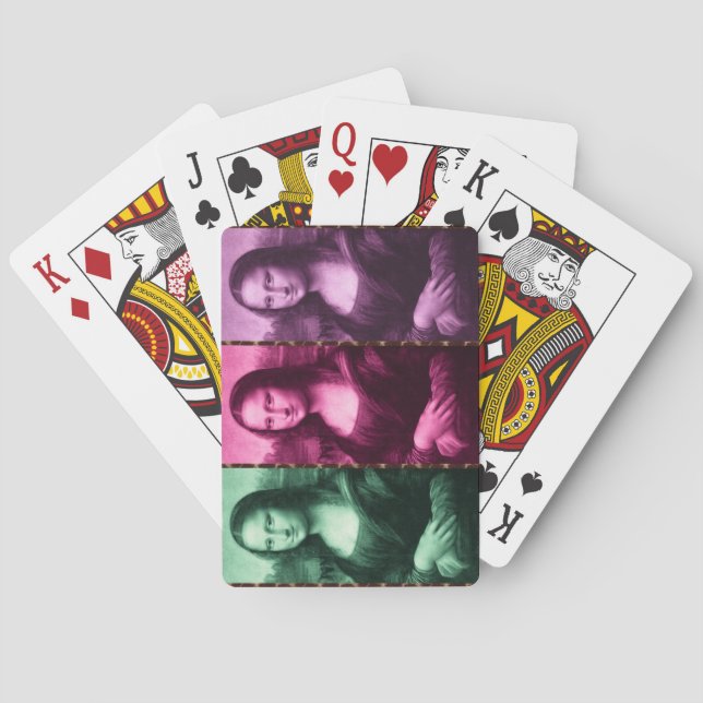 Mona Lisa Animal Print Green Pink Purple Poker Cards (Back)