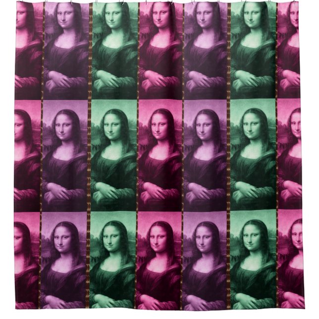 Mona Lisa Animal Print Green Pink Purple Shower Curtain (Front)