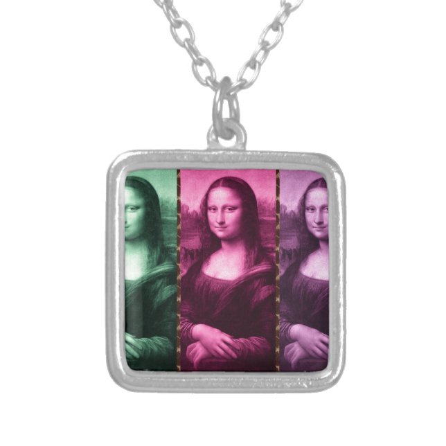 Mona Lisa Animal Print Green Pink Purple Silver Plated Necklace (Front)