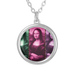 Mona Lisa Animal Print Green Pink Purple Silver Plated Necklace