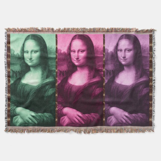 Mona Lisa Animal Print Green Pink Purple Throw Blanket (Front)