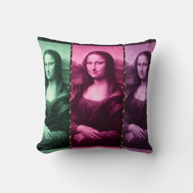 Mona Lisa Animal Print Green Pink Purple Throw Pillow (Front)