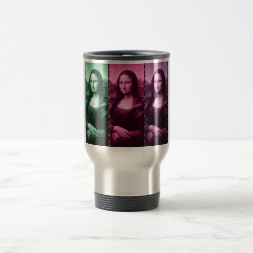 Mona Lisa Animal Print Green Pink Purple Travel Mug