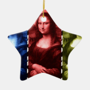 Mona Lisa Animal Print Primary Colors Ceramic Ornament