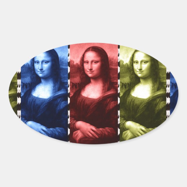 Mona Lisa Animal Print Primary Colors Oval Sticker (Front)