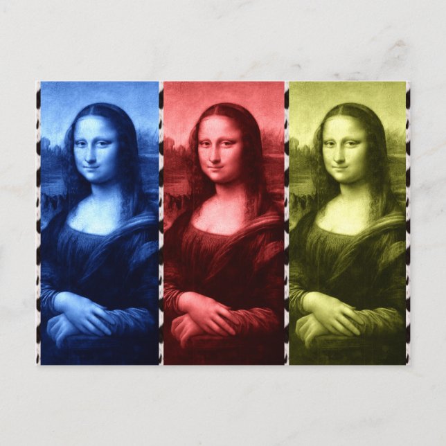 Mona Lisa Animal Print Primary Colors Postcard (Front)