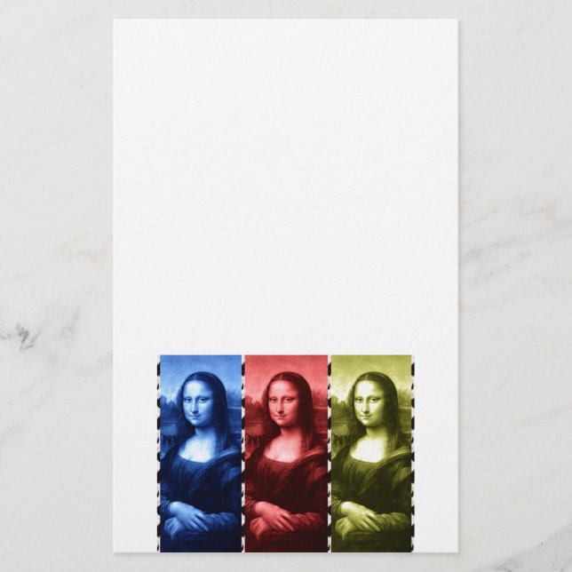 Mona Lisa Animal Print Primary Colors Stationery (Front)