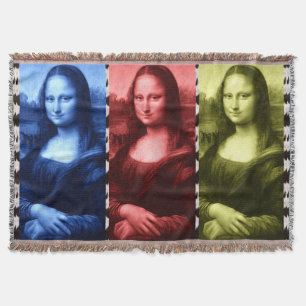 Mona Lisa Animal Print Primary Colors Throw Blanket
