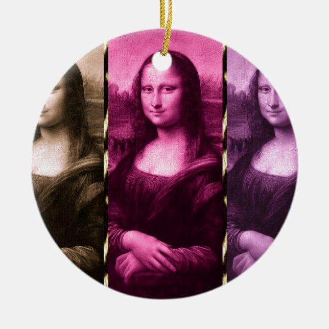 Mona Lisa Animal Print Purple Pink Chocolate Ceramic Ornament (Front)