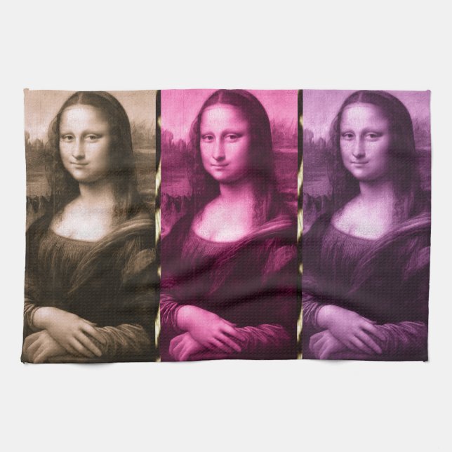 Mona Lisa Animal Print Purple Pink Chocolate Kitchen Towel (Horizontal)