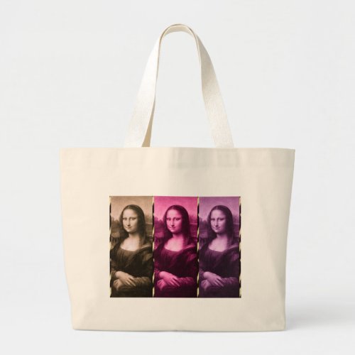 Mona Lisa Animal Print Purple Pink Chocolate Large Tote Bag