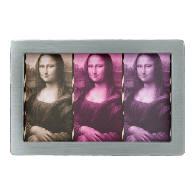 Mona Lisa Animal Print Purple Pink Chocolate Rectangular Belt Buckle (Front)