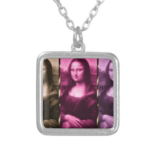 Mona Lisa Animal Print Purple Pink Chocolate Silver Plated Necklace