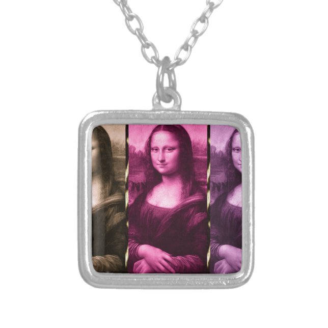 Mona Lisa Animal Print Purple Pink Chocolate Silver Plated Necklace (Front)