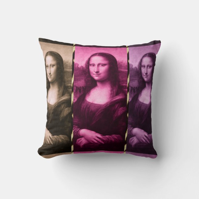 Mona Lisa Animal Print Purple Pink Chocolate Throw Pillow (Front)