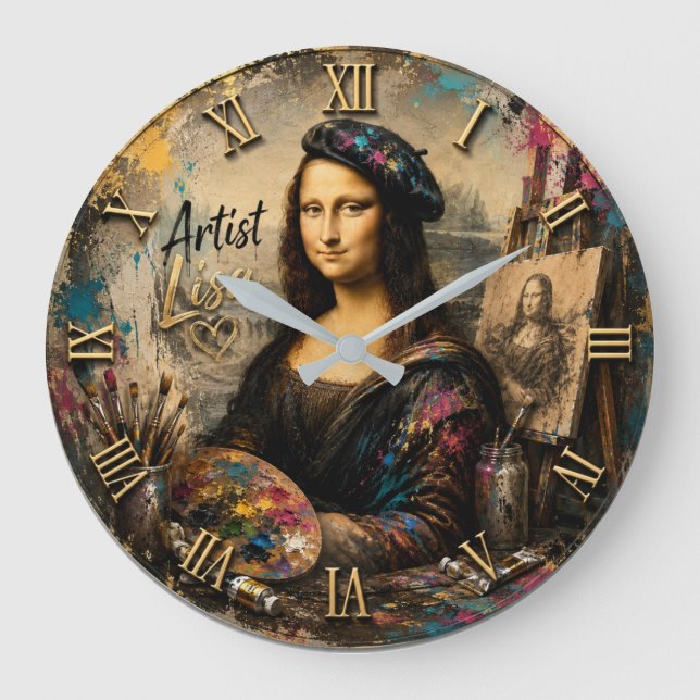 Mona Lisa Artist Funny Painter Studio Large Clock (Front)