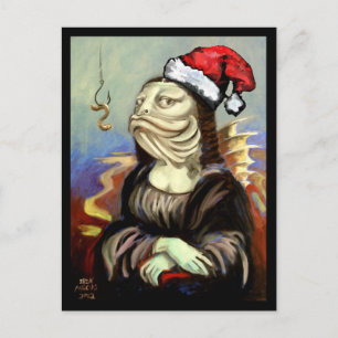 Mona Lisa as a Fish in a Santa Hat Holiday Postcard