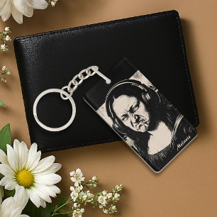 Mona Lisa Bass Face Funny Music Lovers DJs Keychain