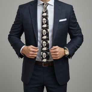 Mona Lisa Bass Face Funny Music Lovers DJs Neck Tie