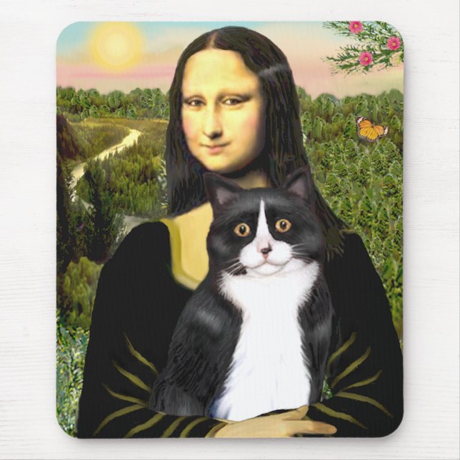 Mona Lisa - black and white cat Mouse Pad (Front)