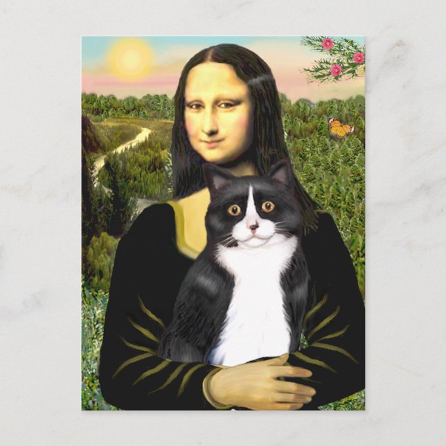 Mona Lisa - black and white cat Postcard (Front)