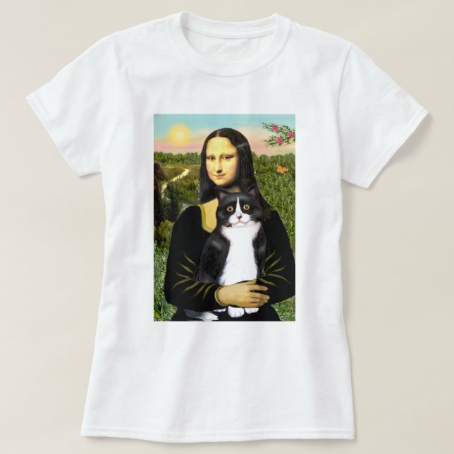 Mona Lisa - black and white cat T-Shirt (Design Front)