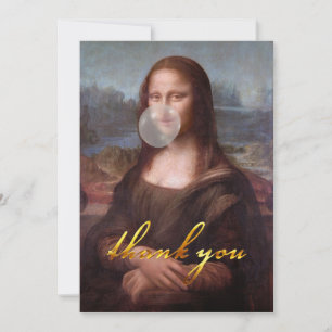 Mona Lisa blowing a gray bubble gum Thank You Card