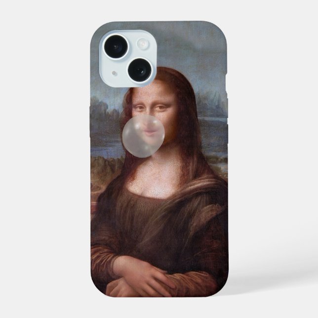 Mona Lisa blowing gray bubble gum Iphone Case (Back)