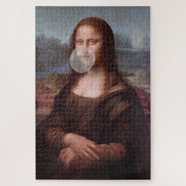 Mona Lisa blowing gray bubble gum Jigsaw Puzzle (Vertical)