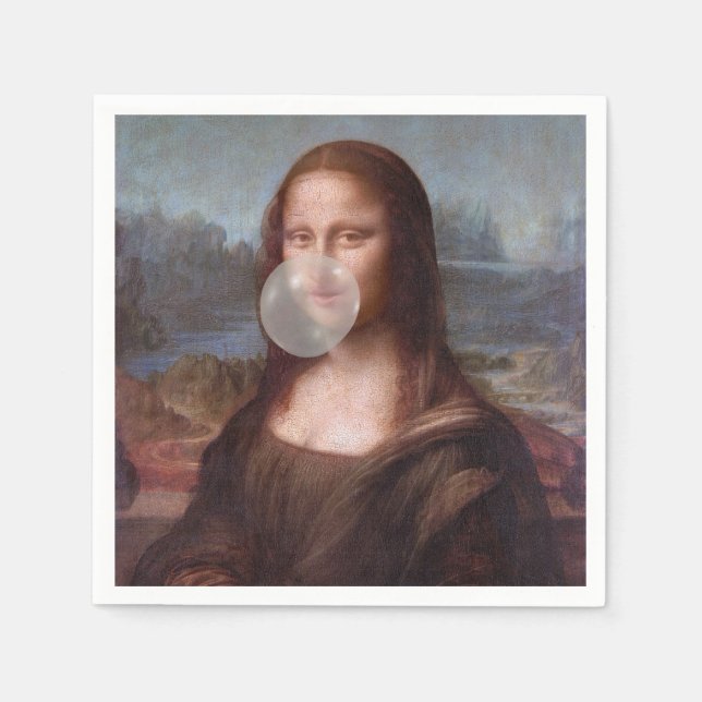 Mona Lisa blowing gray bubble gum Napkins (Front)