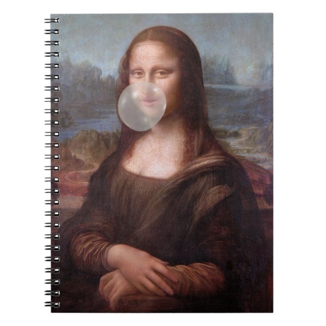 Mona Lisa blowing gray bubble gum Notebook (Front)