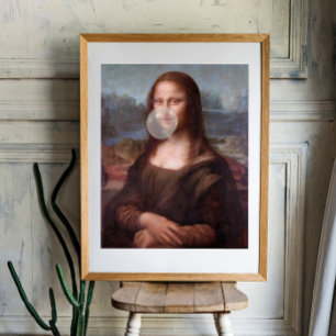 Mona Lisa blowing gray bubble gum Photo Print