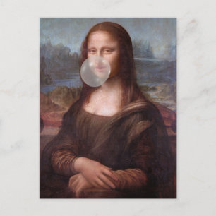 Mona Lisa blowing gray bubble gum Postcard