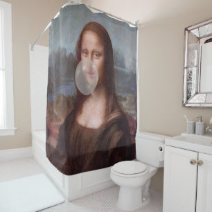Mona Lisa blowing gray bubble gum Shower Curtain