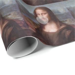 Mona Lisa blowing gray bubble gum Wrapping Paper