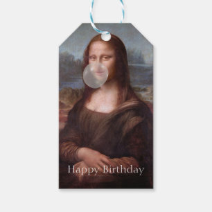 Mona Lisa blowing gum Happy birthday Gift Tags