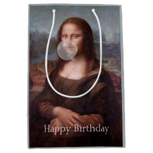 Mona Lisa blowing gum Happy birthday Medium Gift Bag