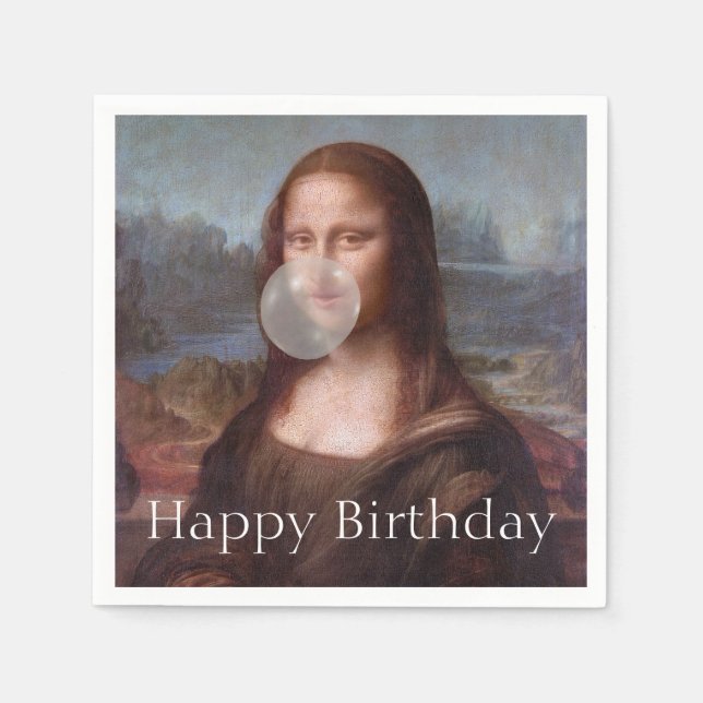Mona Lisa blowing gum Happy birthday Napkins (Front)