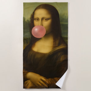 Mona Lisa Blowing Pink Bubble Gum Beach Towel