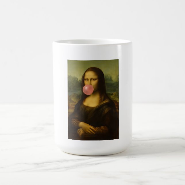 Mona Lisa Blowing Pink Bubble Gum Coffee Mug (Center)